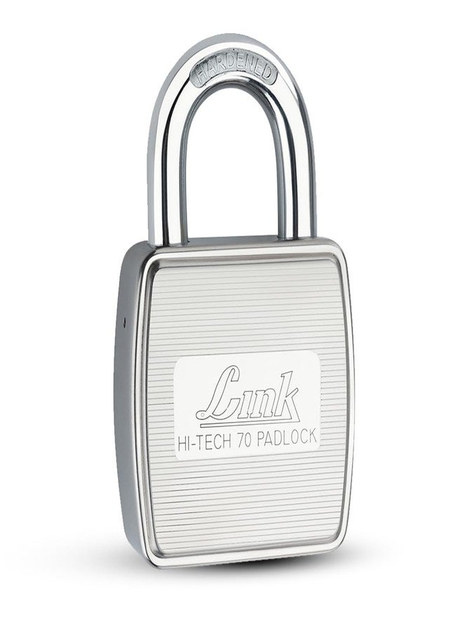 Link Hi-Tech 70MM Padlock|Stainless Steel Lock for Main Door, Office, Shop, Garage| Hardened Shackle, Silver Finish | Includes 3 Hi-Tech Keys | Rust-Resistant Security Lock | 15-Year Warranty - Image 1